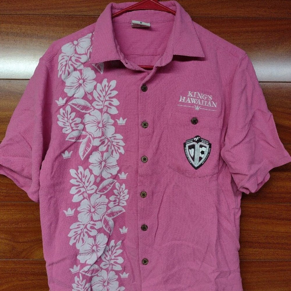 Men's King's Hawiian Promotional Go Barefoot Pink Button Up Shirt Size Medium